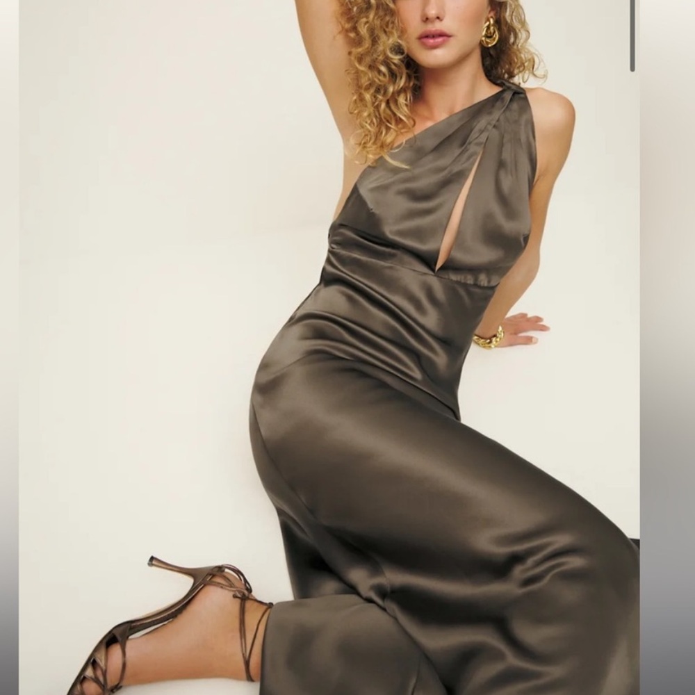 Reformation Dasha Green One Shoulder Gown